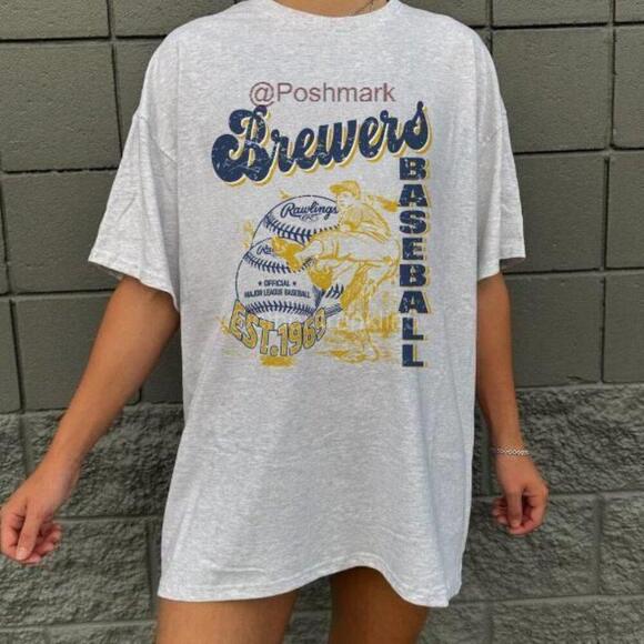 Tops - Milwaukee Brewers 90S Retro Baseball Team Graphic T-Shirt